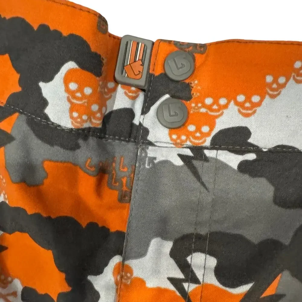 Burton Boys XL Insulated Snowboard Pants Orange Gray Camo Skull Lightning EUC